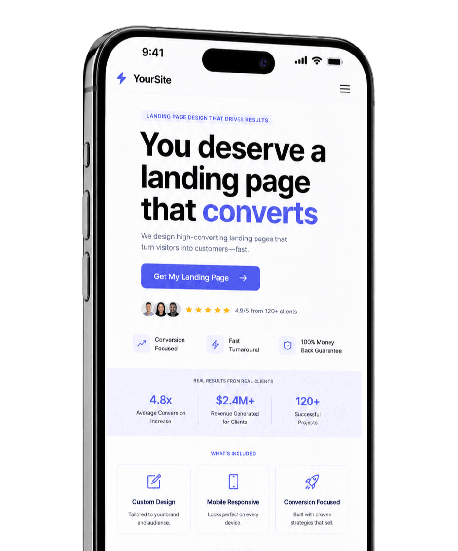 Landing page design preview.