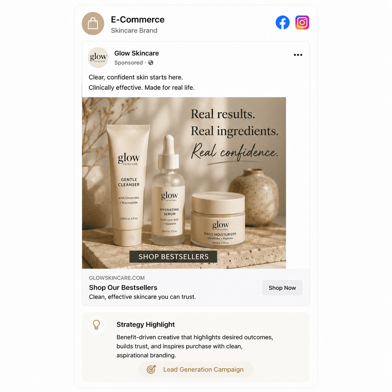 Example Meta ad creative with branded campaign layout.
